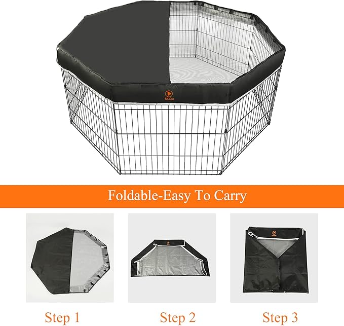 PJYuCien Dog Playpen Mesh Top Cover, Fits 24 Inch 8 Panels Regular Octagon Metal Exercise Pet Pen, Adhesive Tape Connections, Black (Note: Cover Only, Fence Not Included)