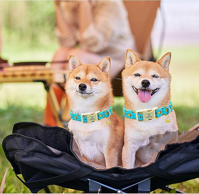 Lionheart glory Dog Collar, Bees Blue Dogs Collar Adjustable Soft Comfortable Collars for Large Dogs Girl or Boy Pet Gift Cute Spring Summer Collar