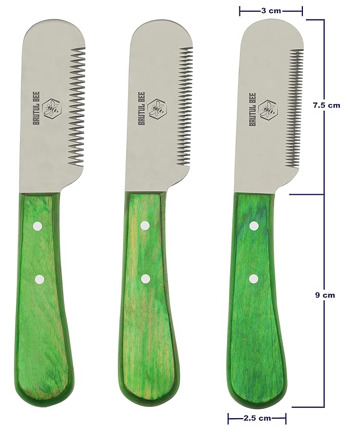 Grooming Coat Stripping Knife Set of 3 - Wooden Handle with Stainless Steel Blade Non-Slip Trimmer for Dogs - Right Handed (GREEN)