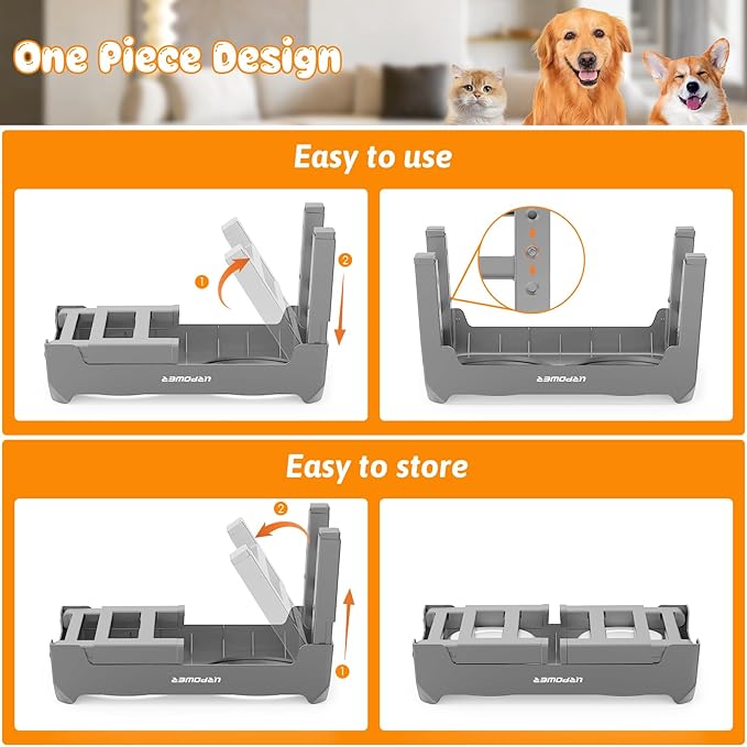 URPOWER 4 Height Adjustable Elevated Dog Bowls - 50oz Large Capacity Stainless Steel Bowls, No-Spill Edge, Non-Slip Stand for Small, Medium, Large Dogs & Pets