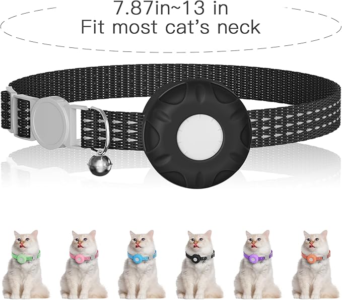 Pet Tracker for Cat, Real-time Cat Tracker with Breakaway Cat Collar, Compatible with Apple Find My(iOS Only), Alarm Alerts, No Monthly Fee, Battery Life Up to 1 Years, Black