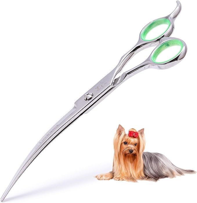 LovinPet Pet Grooming Scissors Professional Dog Cat Grooming Shears with Round Blunt Tip Stainless Steel, Dog Curved Scissors for Grooming Cats Dogs Grooming Tools