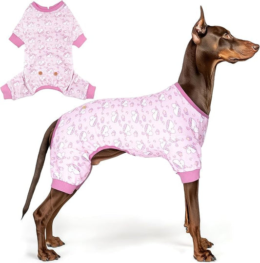 KYEESE Dog Pajamas Velvet Dog Pajamas Large Sized Dogs Soft Dogs Clothes Pjs with Pink Unicorn Pattern Stretchy Pet Jammies Coat Comfy Pet Onesie Costume, 3X-Large