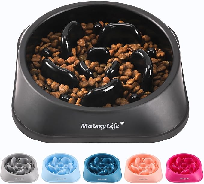 MateeyLife Slow Feeder Dog Bowls, Anti-Choking Puzzle Dog Food Bowls, Anti-Slip Interactive Feeding Slow Down Eating, Bloat Stop Maze Dishes for Medium Large Breeds Black