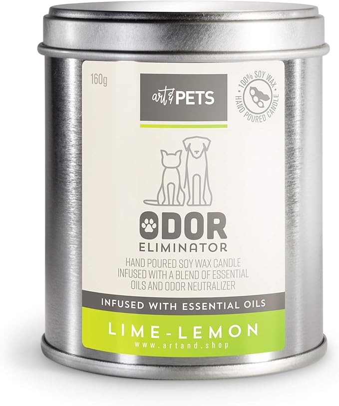 Art & Pets Pet Odor Eliminator Candle Appx 72 Hrs Burning Time | Natural Scented Soy Wax Candle | Dog Smell Eliminator Candle | Cat and Dog Odor Eliminator Candle | Pet Candle (Lime Lemon)