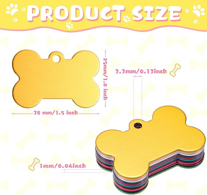50 Pcs Blank Dog Pet Tags for Engraving 38MM Aluminum Bone Shape Name Tag Colorful Double Sided Dog Cat Phone Number Tag Pendantsnts
