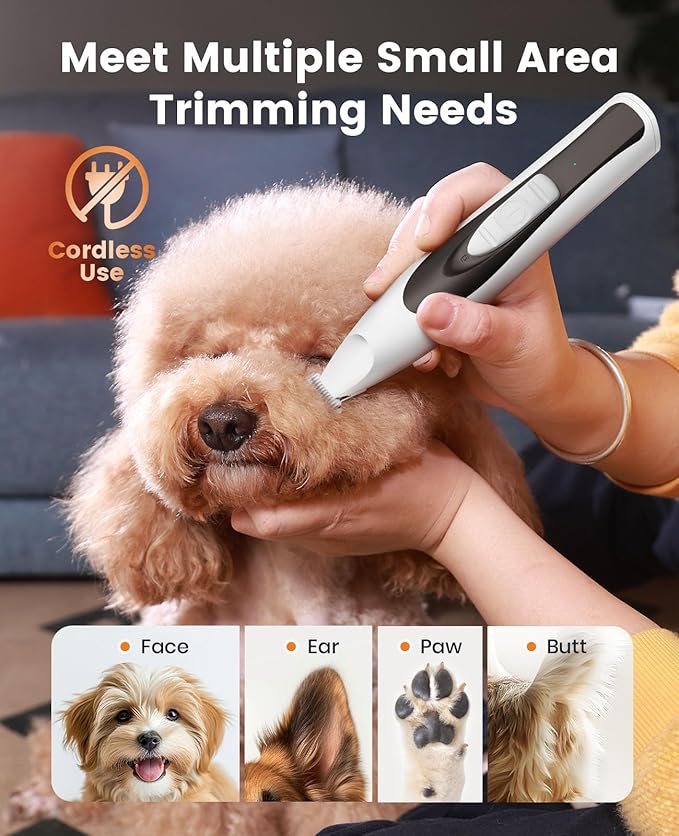 oneisall Low Noise Dog Paw Trimmer with LED Light, Paw Trimmer for Dogs 0.8inch/20mm Widen Blade, 35dB Cordless Electric Pet Paw Grooming Clippers for Paws, Ears, Face, Rump