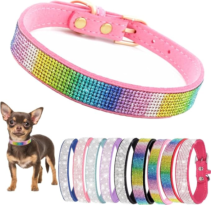 Small Dog Collars for Female Dogs, Rhinestone Dog Collar with Diamond Crystal Glitter Bling Female Cat Collars for Puppy XXS XS Small Dogs and Kitten, Light Pink, S