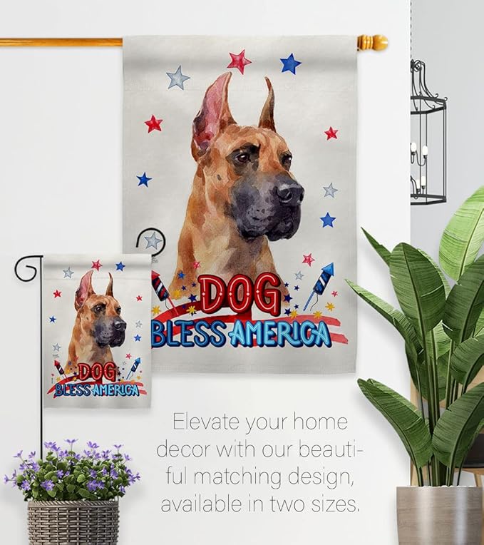 Breeze Decor Patriotic Fawn Dane Garden House Flag-Kit Dog Puppy Spoiled Paw Canine Fur Pet Nature Farm Animal Creature Decoration Banner Small Yard Gift Double-Sided, Made in USA