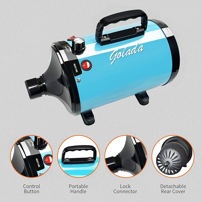 High Velocity Professional Dog Grooming Dryer,Adjustable Temperature and Speed Hair Dryer for Pets with 4 Nozzles