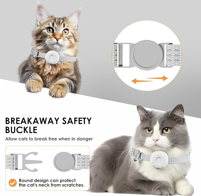Cat Tracker, Pet Tracker for Cats, Cat Tracker Collar with Safety Elastic Buckle, Works with Any Collar,Compatible with Apple Find My App (Only iOS), No Monthly Fee Pet Tracker, White