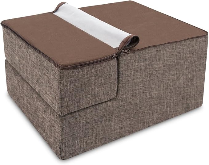 Best Pet Supplies Portable Foldable Foam Pet Stairs/Steps for Couch, Sofa, and High Bed, Non-Slip Bottom Balanced Paw Safe - Brown Linen, Foldable 3-Step (H: 16.5")