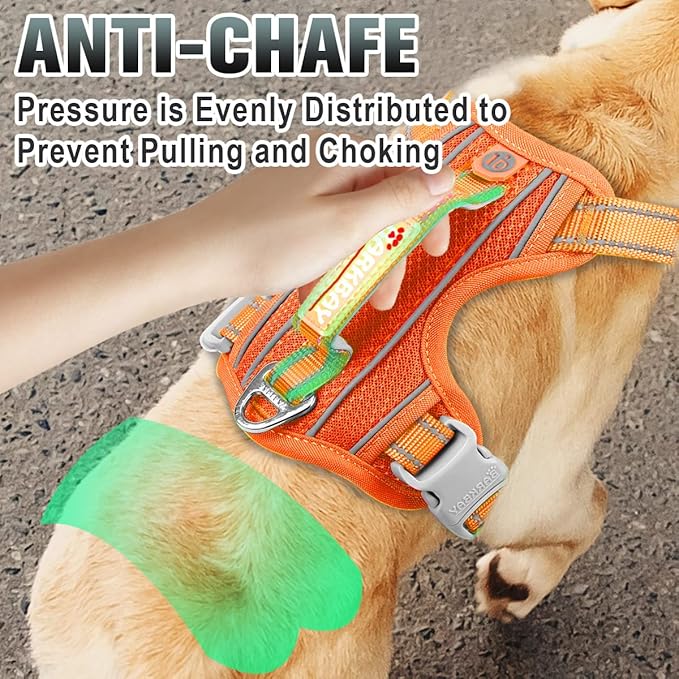 BARKBAY No Pull Dog Harness Large Reflective Dog Harness with Front Clip and Easy Control Handle for Walking Training Running with ID tag Pocket(Orange,XL)