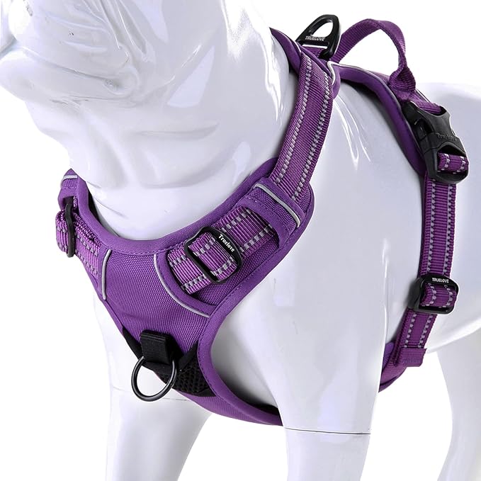 Truelove Soft Front Dog Harness .Reflective No Pull Harness with Handle and 2 Leash Attachments