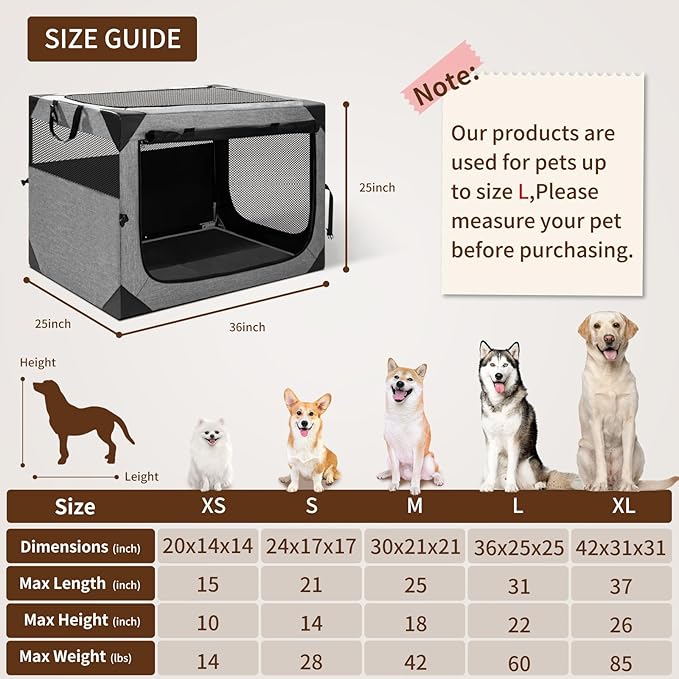 Dog Crate,36x25x25 Inch Large Dog Crate for Large or Medium Dogs, Portable and Foldable Design of Dog Cage, Perfect for Travel