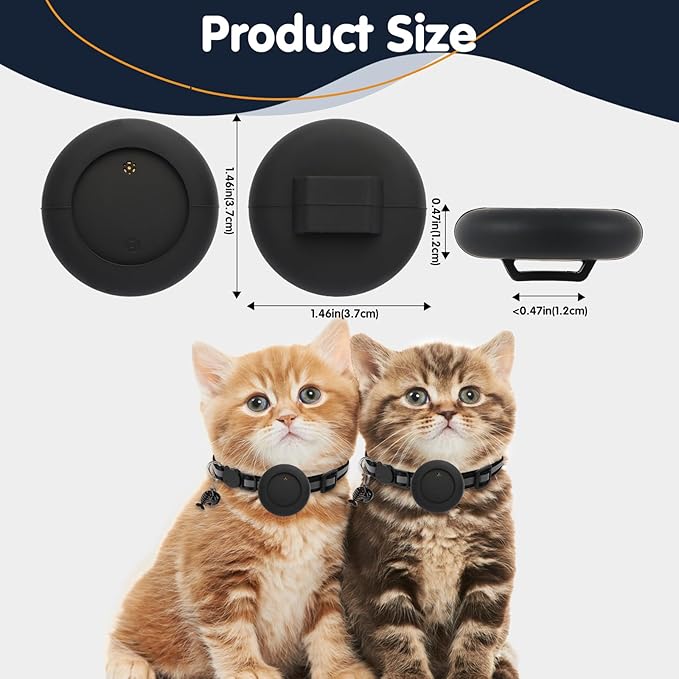 Pet Tracker for Cat, Smart Cat Location Tracker with Holder, MFi Certificated Tracking Device, No Monthly Fee, Works with Find My, Collar Not Included, Not GPS Tracker(iOS Only) (Black, Small)