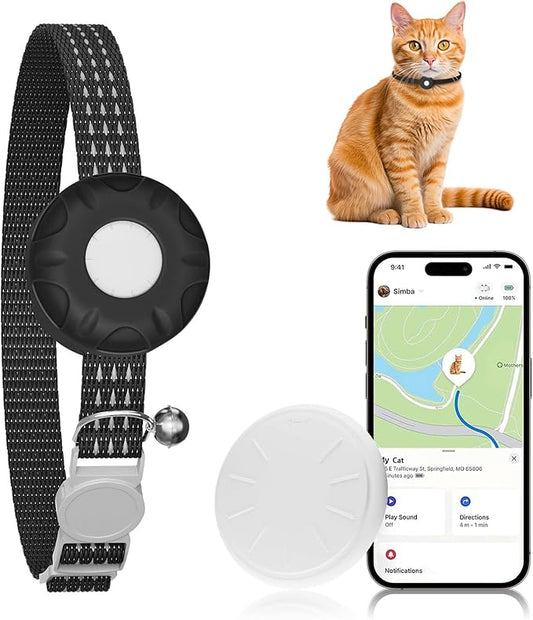 Cat Tracker,No Monthly Fee Cat Tracker Collar (Only iOS),Waterproof Pet Tracker for Cats with Safety Elastic Buckle,Works with Any Collar,Compatible with Apple Find My App not for Android,Black