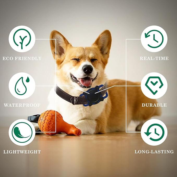 Dog Tracker, Pet Location Tracker with Collar Holder for Dogs, Item Finder MFi Certificated Tracking Device, No Monthly Fee, Works with iOS Find My (Black and Blue)