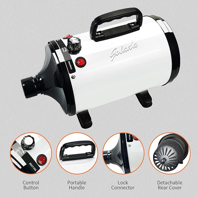 High Velocity Professional Dog Grooming Dryer,Adjustable Temperature and Speed Hair Dryer for Pets with 4 Nozzles