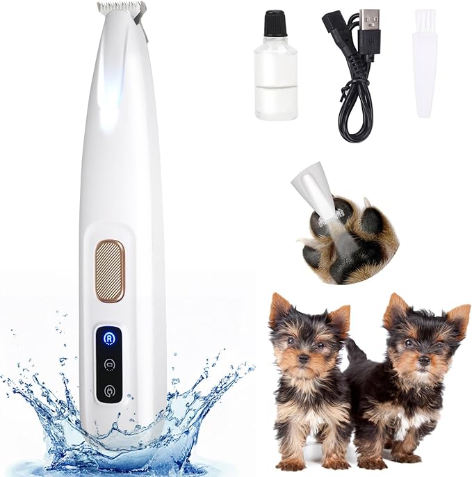 Dog paw Trimmer,Multifunctional Pet Hair Clippers for Grooming with LED Light, Low Noise Waterproof Rechargeable Pet Paw Trimmer for Pet Paws, Eyes, Ears, Face, Rump (1PC White)