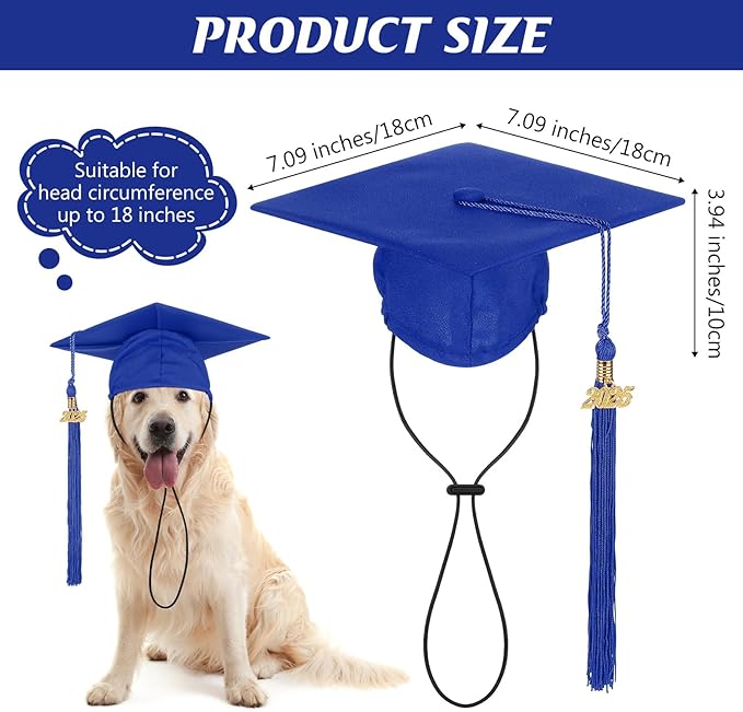 Pet Graduation Cap Small Dog Graduation Hats with 2025 Tassel Pet Graduation Costume for Dogs Cats Photo Prop Holiday Costume Accessory(Blue)