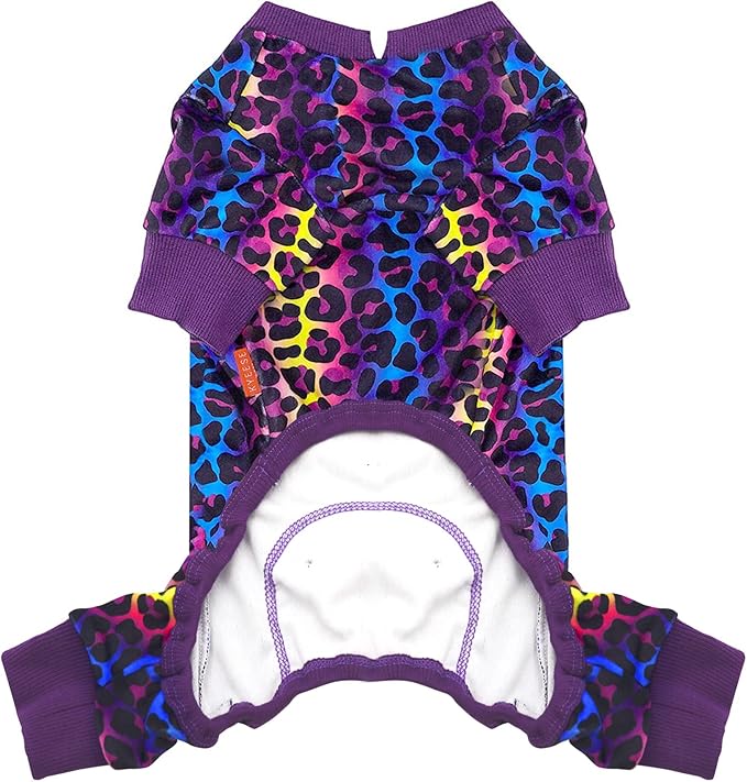KYEESE Dog Pajamas Stretchy Pet Jammies Coat Comfy Pet Onesie Costume Velvet Dog Pajamas Small Sized Dogs Soft Dogs Clothes Pjs with Leopard Pattern, Large