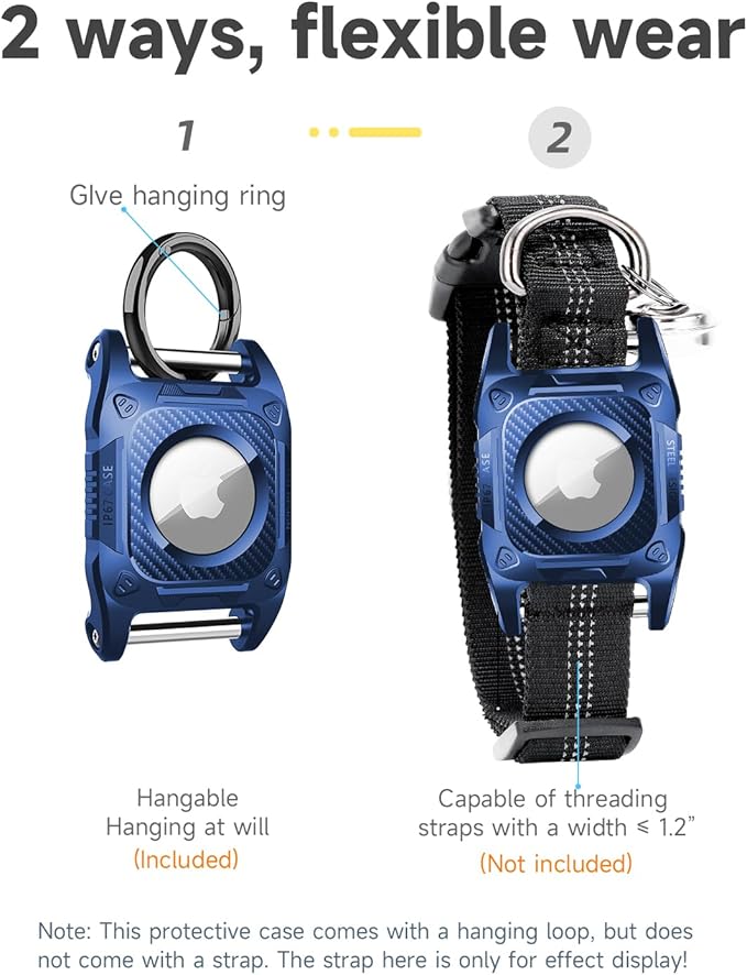 IP68 Waterproof Airtag Case for Dog Collar [2 Pack] Airtag Dog Collar Holder Hard TPU Full Protection Airtag Holder with Removable Handle Cat Dog GPS Tracker Anti Loss air tag Cover（Blue）