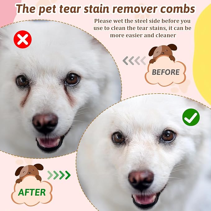 2 PCS Metal Grooming Comb for Dogs, Double-Sided Dog Grooming Comb Soft Bristles Eye Cleaning Brush Facial Brush Tear Stain Removal Tool for Dogs Puppies Cats Removing Booger Flea Gunk Crust Mucus