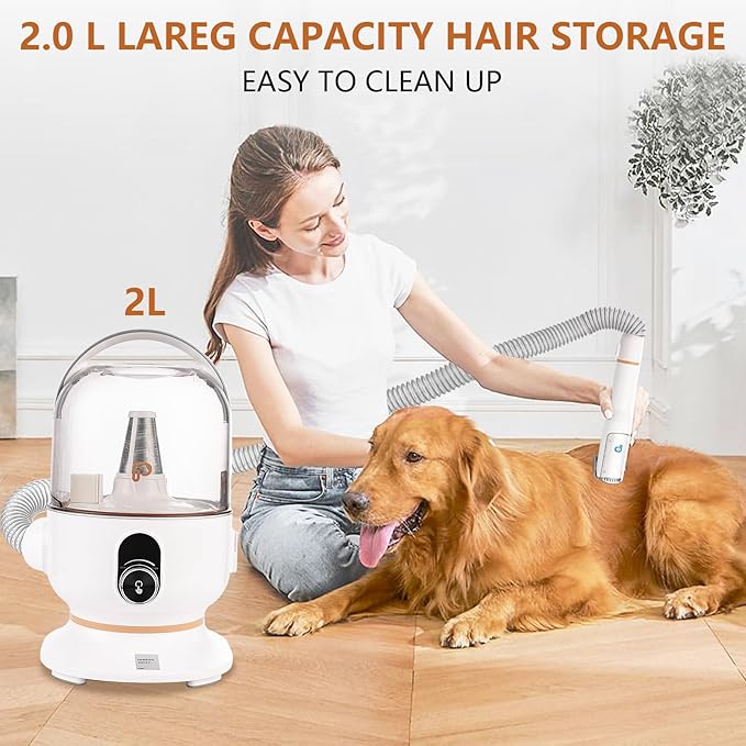 Garvee Dog Hair Vacuum & Dog Grooming Kit, 5 in-1 Pet Grooming Vacuum Suction 99% Pet Hair for Dogs Cats, 2L Large Capacity Dust Cup, Low Noise Dog Hair Vacuum for Shedding Pet Hair