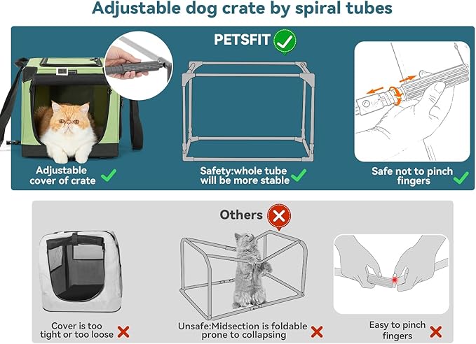 Petsfit Cat Crate - 20 Inch Lightweight, Easy Setup, Sturdy Portable, Adjustable Framework with 3 Mesh Door, Collapsible Dog Crate, Small Cat Kennel, Green 20inch