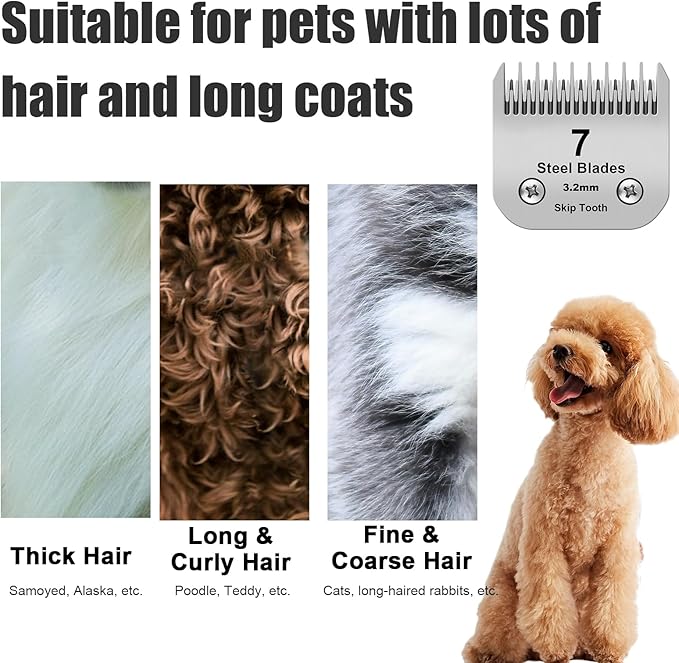7 Skip Tooth Detachable Pet Dog Grooming Steel Blades,Compatible with Andis,Oster A5,Wahl KM10 Series Clippers,Cut Length 1/8-Inch (3.2mm) ，1 Pack