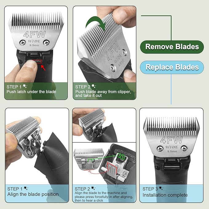 3 Pack 10W Wide Blades for Dog Grooming,Compatible with Andis,Oster A5,Wahl km10 Clippers,Cutting Length 1/16"