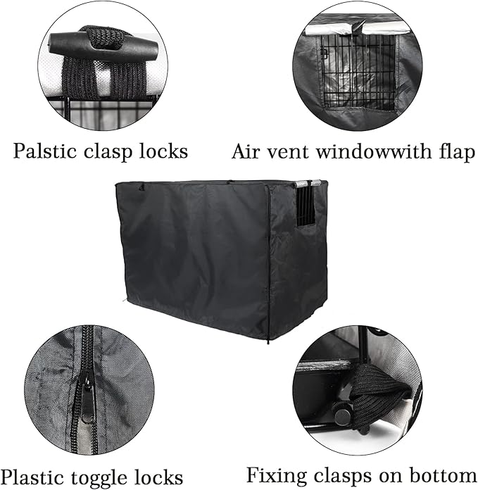 Dog Crate Cover 42 inch - Double Door, Dog Kennel Indoor, Waterproof Dog Kennel Cover with Air Vent Window, for Indoor/Outdoor Most Wire Dog Crate(Black)