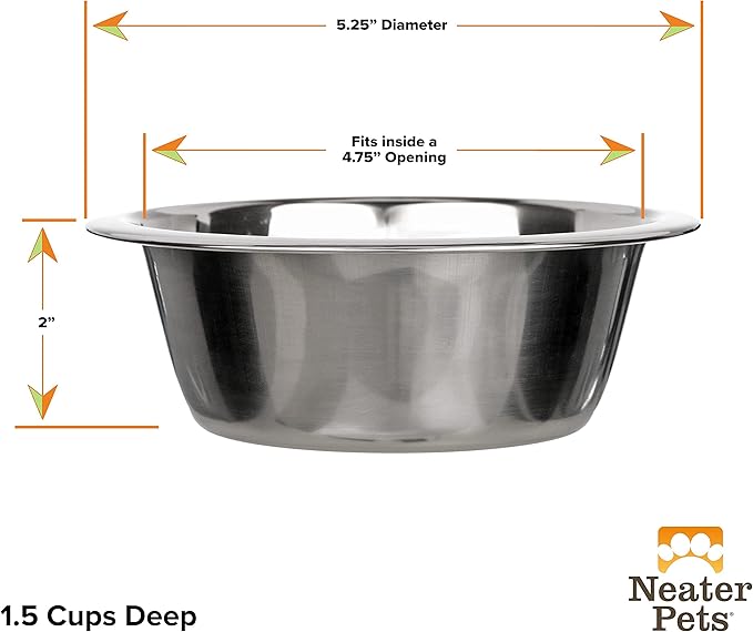 Neater Pet Brands Stainless Steel Dog and Cat Bowls - Neater Feeder Deluxe or Express Extra Replacement Bowl (Metal Food and Water Dish) (1.5 Cup Deep)