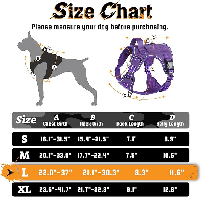 rabbitgoo Dog Harness for Large Dogs No Pull, Tactical Service Dog Vest with Molle and Control Handle, Adjustable and Reflective Military Pet Harness for Easy Walking and Training, Purple, L