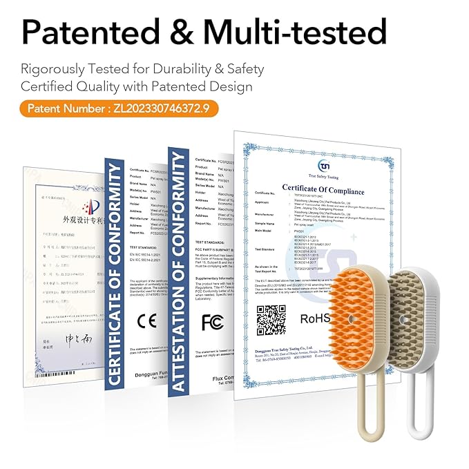 Gen 2 3-in-1 Cat Steam Brush for Shedding, Pet Hair Removal Water Comb, Spray Cat Grooming Brush for indoor Haired Cats, Dogs, Rabbits (Beige)