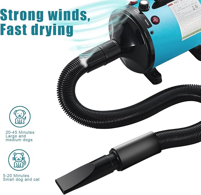 Dog Dryer, Pet Grooming Multi-Function Hair Dryer with Adjustable Speed and Temperature Controller (Blue)