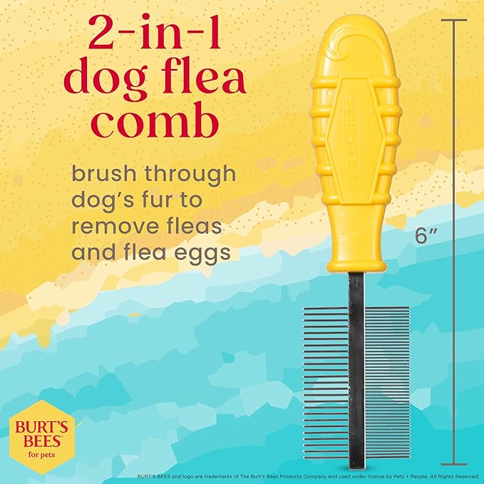 Burt's Bees for Pets Dual Sided Grooming Comb with Handle from Recycled Plastics | 2-in-1 Tool for Pet Grooming and Flea Removal