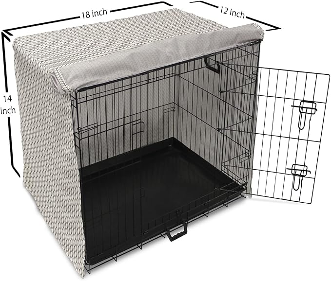 Lunarable Taupe and White Dog Crate Cover, Traditional Nordic Design with Geometric Motifs in Vertical Order, Easy to Use Pet Kennel Cover for Small Dogs Puppies Kittens, 18 Inch, White Taupe