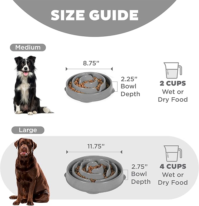 Outward Hound Fun Feeder Slo Bowl, Large Slow Feeder Dog Bowl, 4 Cups, Gray