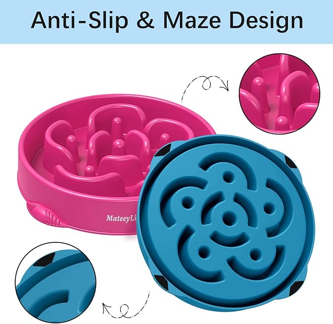 MateeyLife Large Slow Feeder Dog Bowls 2PCS, Anti-Choking Puzzle Dog Food Bowls, Anti-Slip Interactive Feeding Slow Down Eating, Bloat Stop Maze Dishes for Large Breeds 4 Cups Purple&DarkBlue
