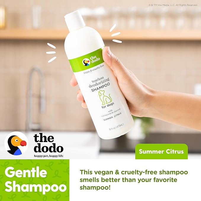 The Dodo Tearless Deodorizing Shampoo for Dogs, Summer Citrus with Baking Soda and Charcoal; Dog Shampoo Deodorizer
