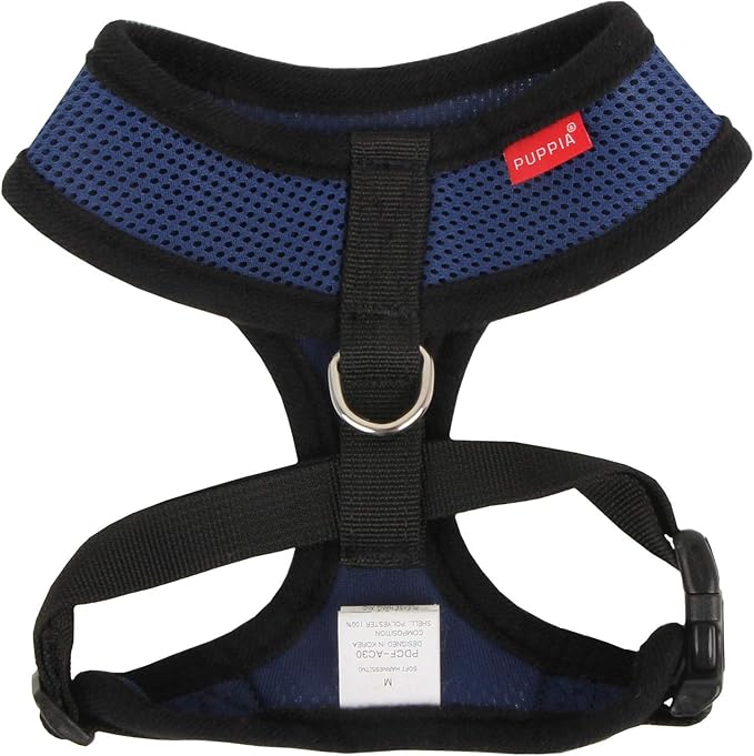 Puppia Soft Dog Harness No Choke Over-The-Head Triple Layered Breathable Mesh Adjustable Chest Belt and Quick-Release Buckle, Royal Blue, Large
