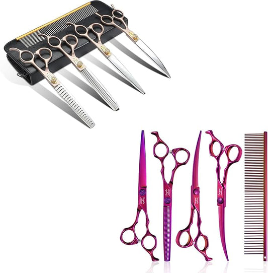 JASON Pink Dog Grooming Scissors Set - Professional 6 in 1 Dog Scissors Sharp Shears Set