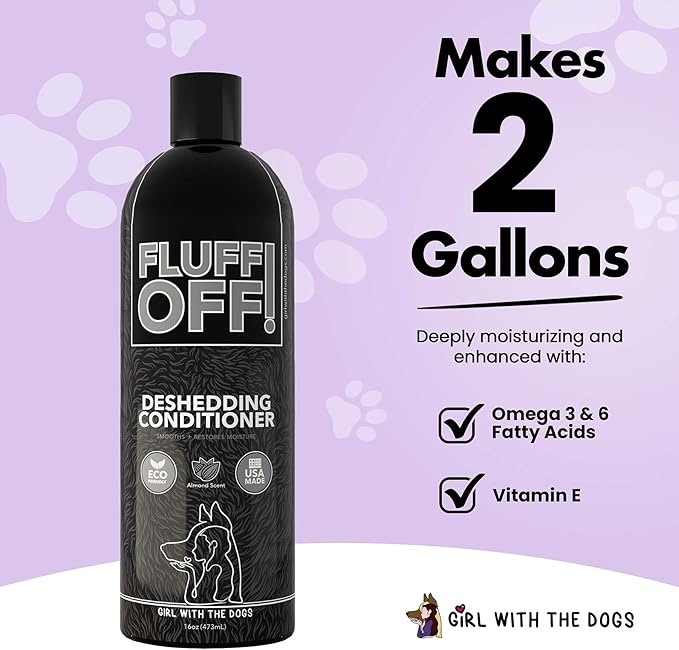 Fluff Off! by Girl With The Dogs, Natural Deshedding Dog & Cat Conditioner 16 Oz and Nasty Critter! Everyday Deep Cleaning Dog Shampoo 16 Oz