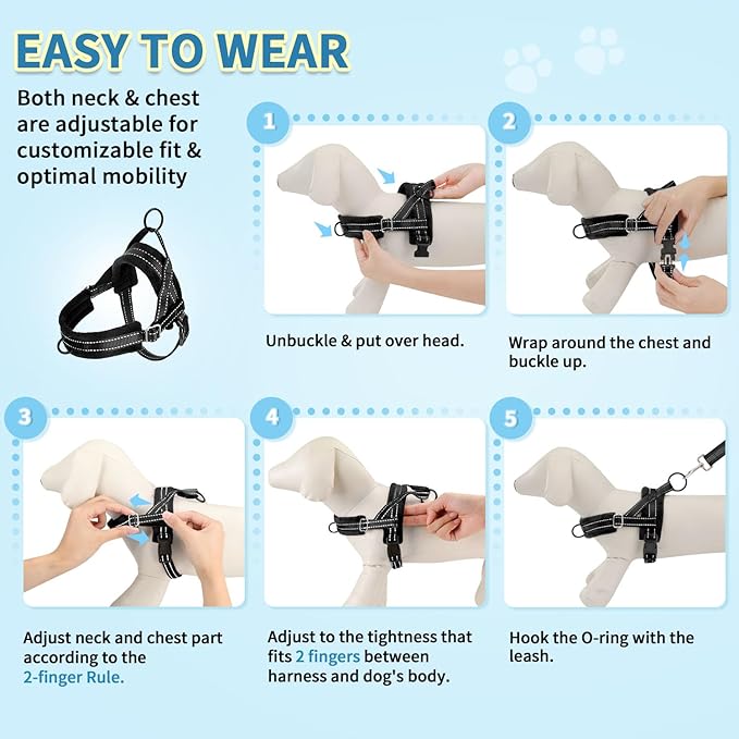 SlowTon No Pull Small Dog Harness and Leash Set, Puppy Soft Vest Harness Neck & Chest Adjustable, Reflective Lightweight Harness & Anti-Twist Pet Lead Combo for Small Medium Dogs (B-Front Clip,XXS)