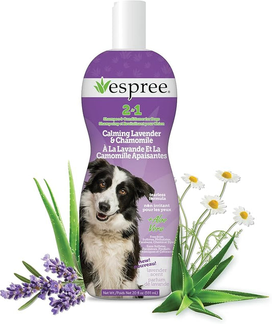 Espree Calming Lavender & Chamomile Shampoo & Conditioner, Soothes & Relaxes with Lavender, Moisturizes with Aloe Vera, Anti-Inflammatory Chamomile, Dry & Sensitive Skin, Gentle Pet Grooming, 20oz