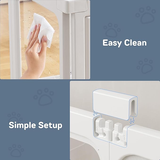 Clear Dog Playpen Indoor, 24" Acrylic Plastic Pet Play Pen with Door, Playpen for Puppy Cat Rabbit Ferret, Easy to Install Preferable Playpen for Small Dogs, Customizable, White 8 PCS