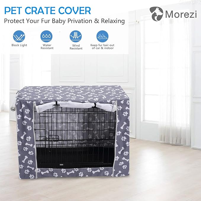 Dog Crate Cover Kennel Dogs Covers fits Small Medium Large crates cage Heavy Nylon Waterproof soundproof Indoor Outdoor - Cover only - Grey Bone paw - 48 inch