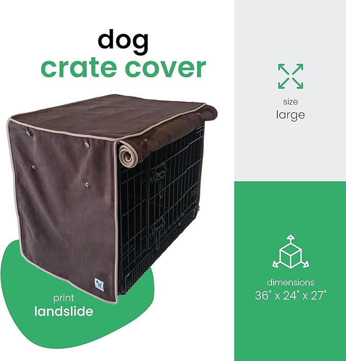 Molly Mutt Landslide Dog Crate Cover, 100% Cotton Canvas Cover with 2 Roll-Up Panels, Ideal for Dog or Cat Crate, Durable, Washable, and Free of Harmful Chemicals, 36" x 24" x 27"